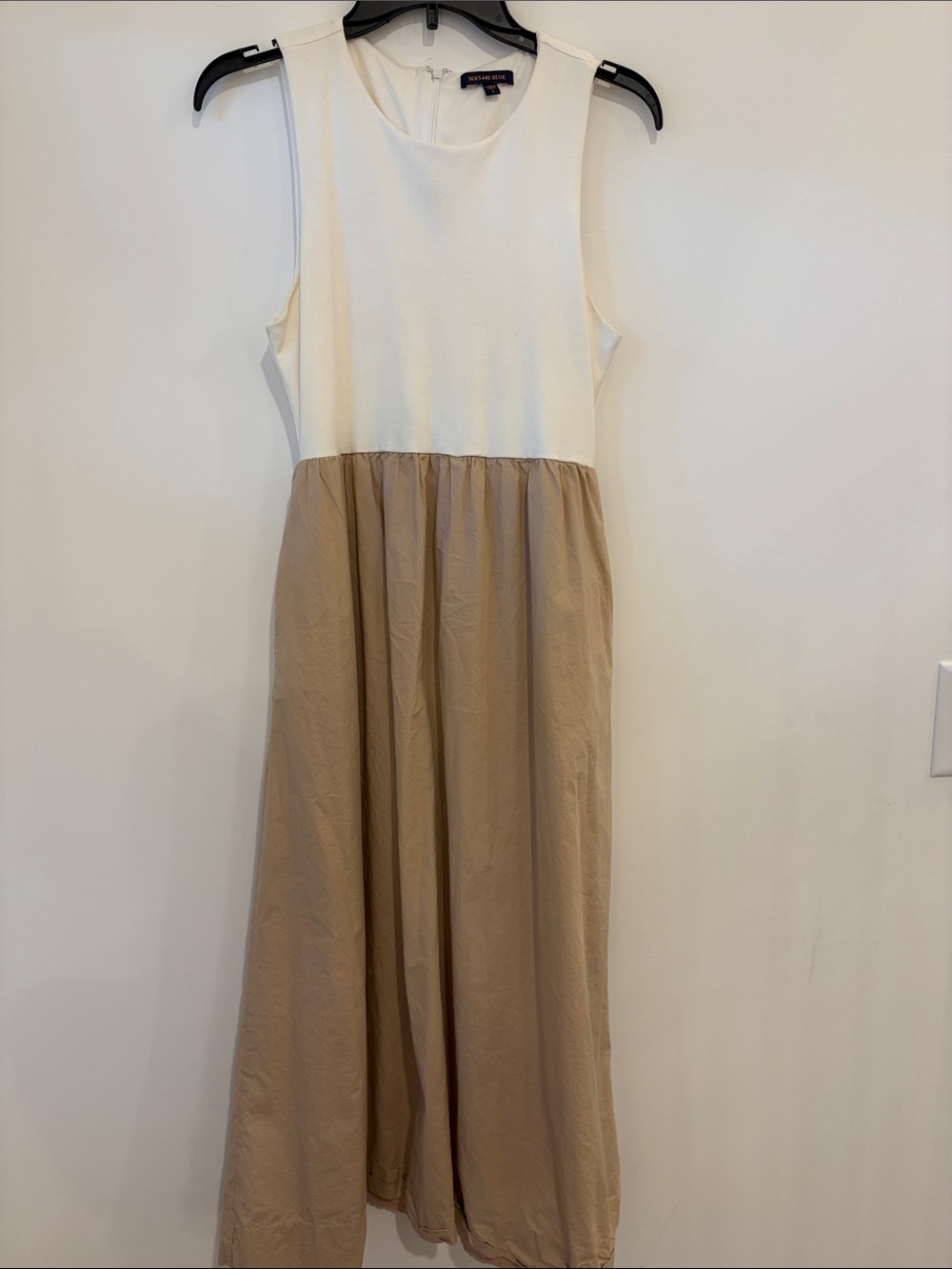 Skies are blue Two-Tone Sleeveless Dress - Cream & Tan